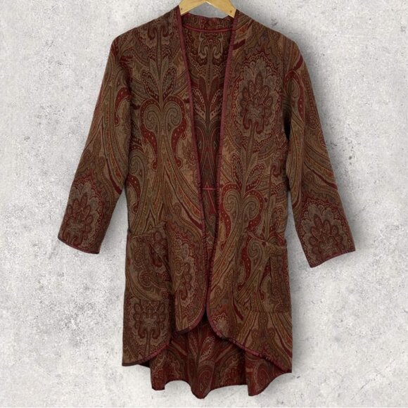 Vintage Rust Brown Floral Shacket Embroidered Sweater Jacket Reversible Coat S - Picture 3 of 9